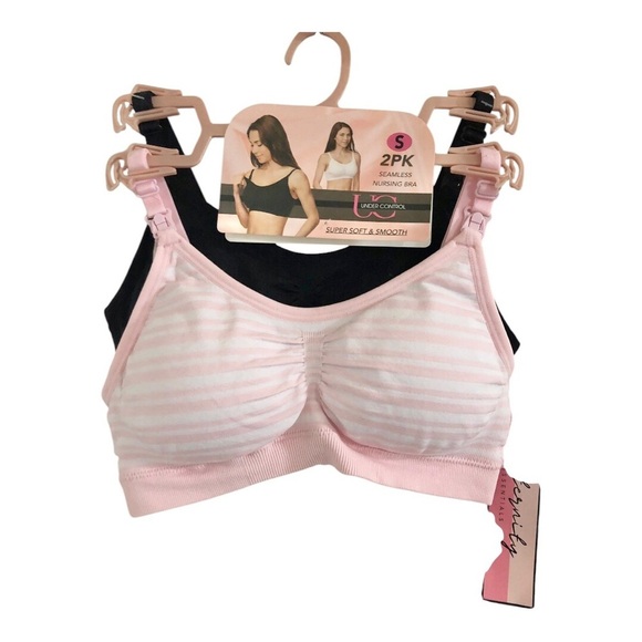 2 pack Black and pink‎ stripe seamless maternity nursing bra size small new - Picture 1 of 10